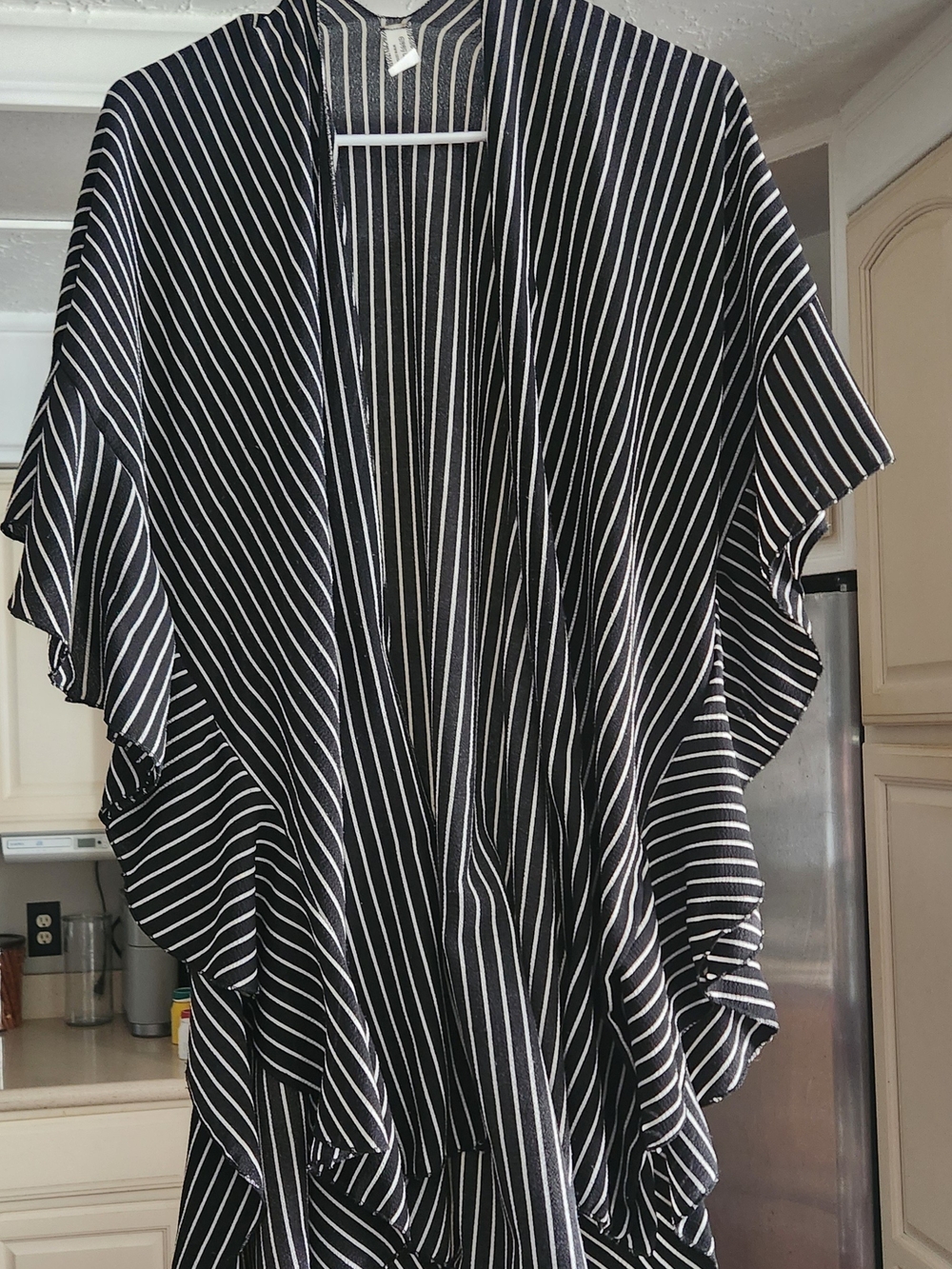 Black & White Striped Open-Front Women’s Kimono Tunic